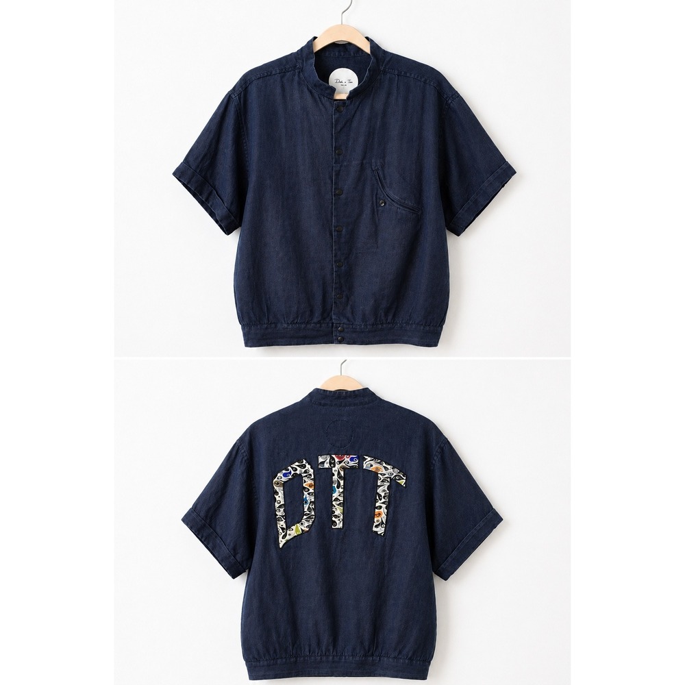 Navy Linen Snap Front Men's Shirt Death to Tennis Japanese Streetwear RARE Sz L